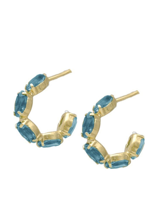 Victoria Cruz Earrings Hoops from Silver Gold Plated with Stones Light Blue