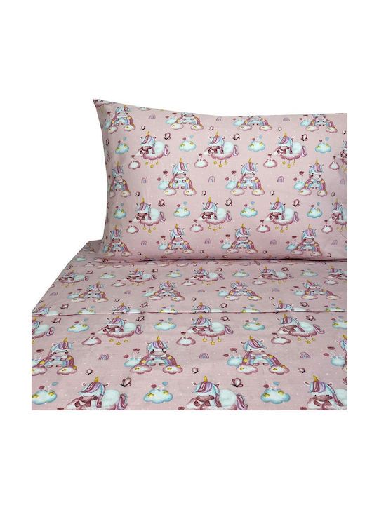 Astron Italy Baby Sweet Unicorn Pink Single Cotton Kids Sheets Set 175x260cm