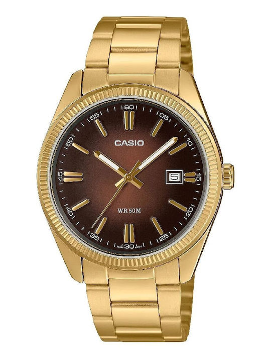 Casio Ανδρικό Ρολόι Μπαταρίας με Χρυσό Μεταλλικό Μπρασελέ