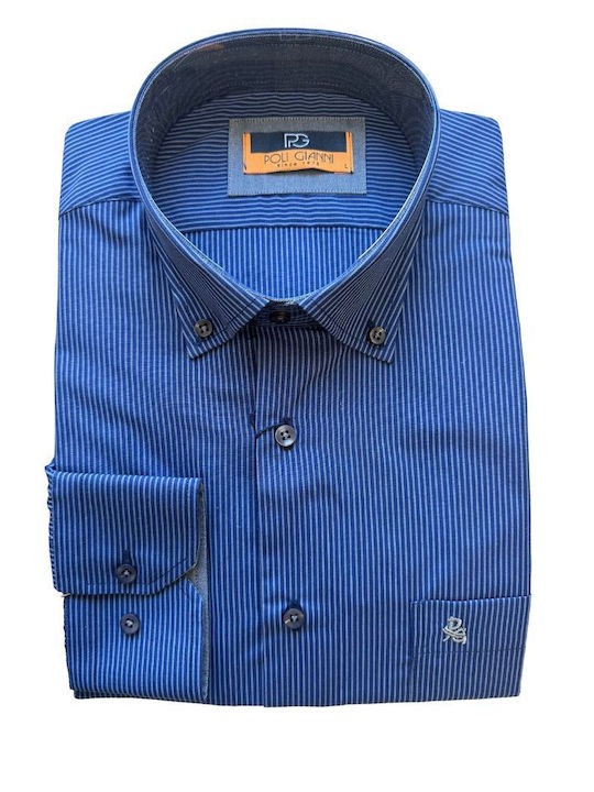 Langärmlig Baumwolle Hemd Gestreift Blue Grey