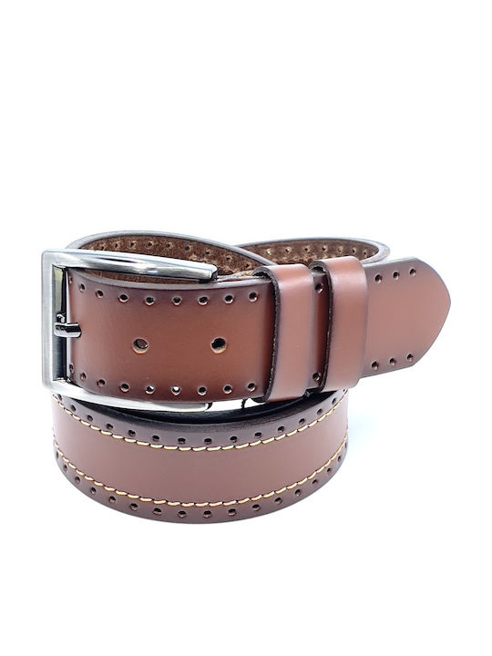 Wide Men's Belt Leather Tabac Brown