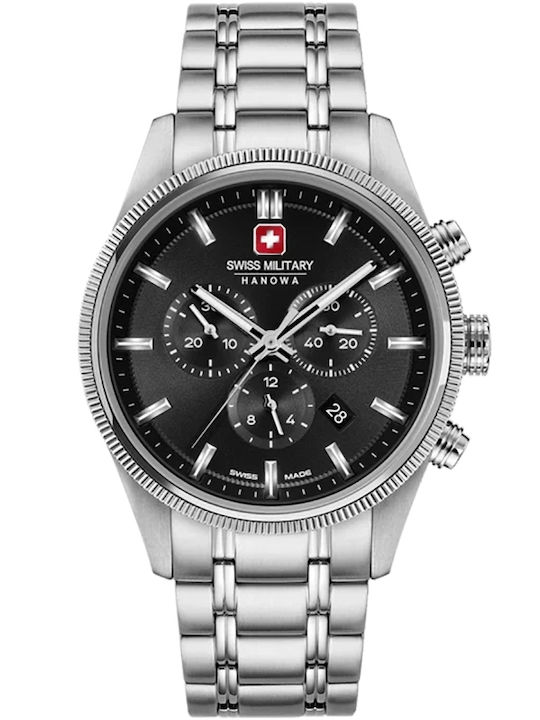 Swiss Alpine Military by Grovana Ανδρικό Ρολόι 43mm Χρονογράφος Μπαταρίας με Ασημί Μεταλλικό Μπρασελέ