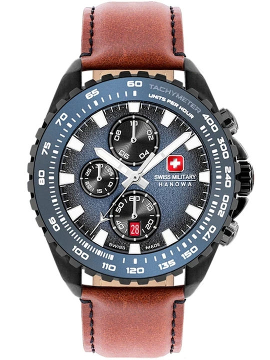 Swiss Alpine Military by Grovana Men's Watch 43mm Chronograph Battery with Brown Leather Strap