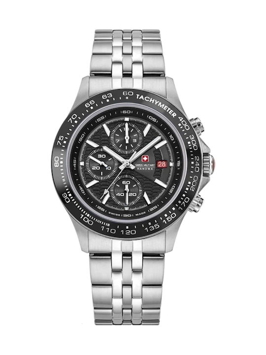 Swiss Alpine Military by Grovana Men's Watch 43mm Chronograph Battery with Silver Metal Bracelet