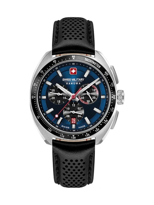 Swiss Alpine Military by Grovana Ανδρικό Ρολόι 41mm Χρονογράφος Μπαταρίας με Μαύρο Δερμάτινο Λουράκι