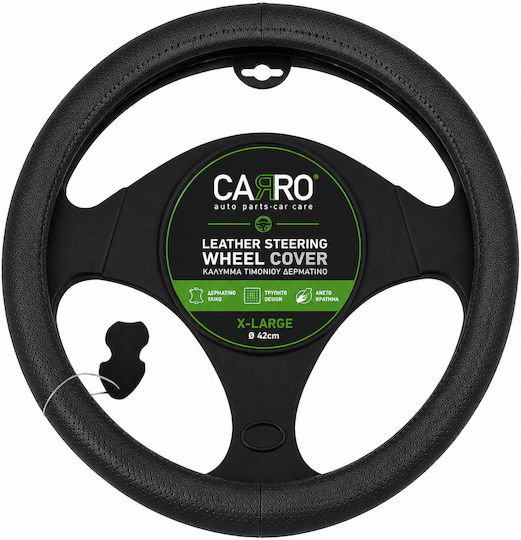 Carro 242887 Car Steering Wheel Cover Leather Perforated Black X-large 42cm