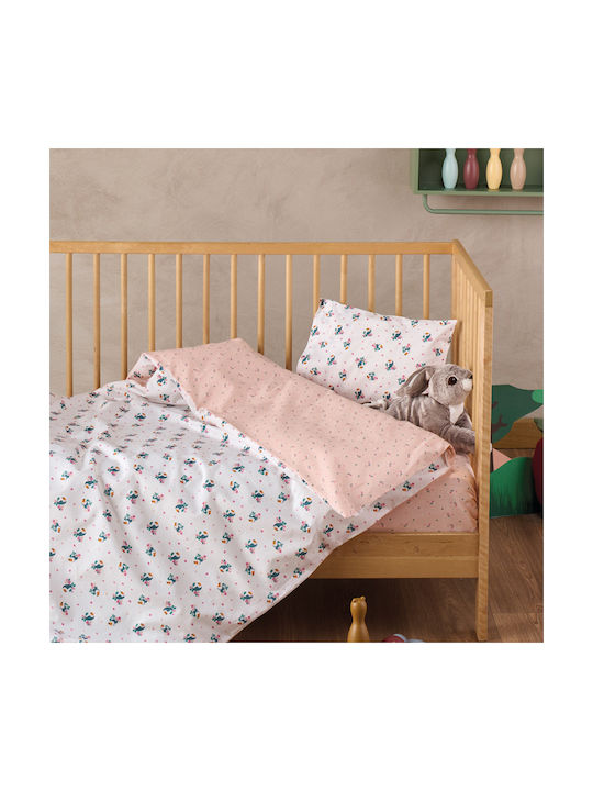 Kentia Taiko Baby Sheets Set Cradle Cotton White Pink White 60x120cm 2pcs