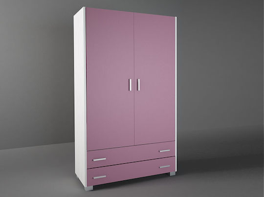 Δίφυλλη Ντουλάπα με 2 Συρτάρια Ροζ 105x50x180cm