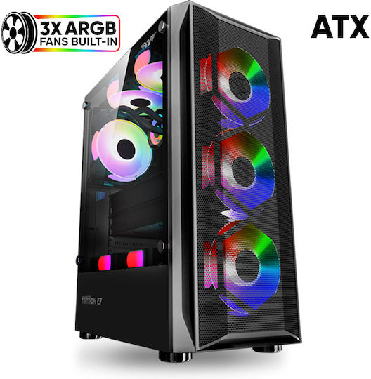 Armaggeddon Tritron 2 Геймърско бюро Midi Tower Компютърна кутия със страничен прозорец и RGB осветление Черен