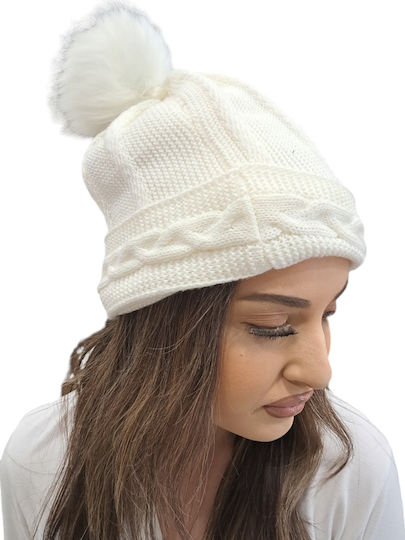 Pom Pom Beanie Frauen Beanie Gestrickt in Weiß Farbe