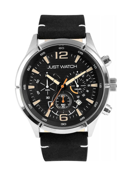 Just Watch Men's Watch Chronograph Battery with Black Leather Strap