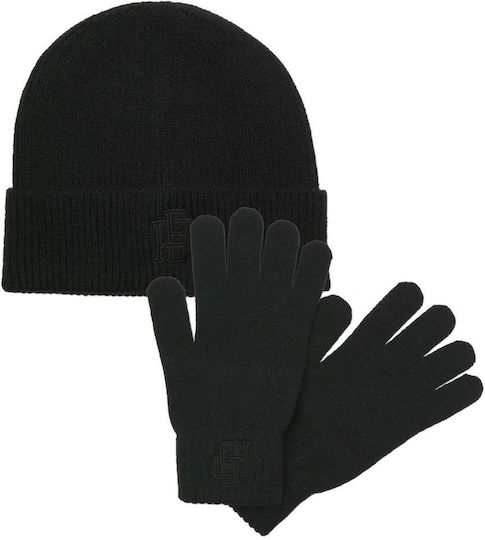 Männer Set mit Beanie Gestrickt in Schwarz Farbe