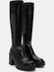 Synthetic Leather High Heel Women's Boots with Zipper Black