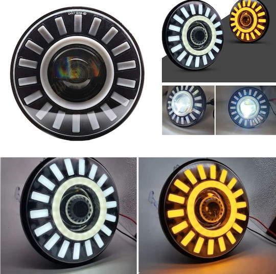 LED универсален прожектор 7 инча 18см 9v 32v къси и дълги светлини дневни светлини DRL бяло оранжево 6900lm трактор камион мотоциклет