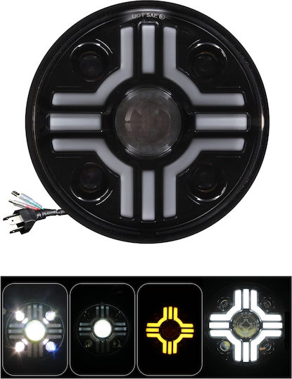 Универсален LED фар 7 инча 18см 9v 32v нисък и висок лъч дневни светлини DRL бял оранжев 7000lm за трактори камиони мотоциклети