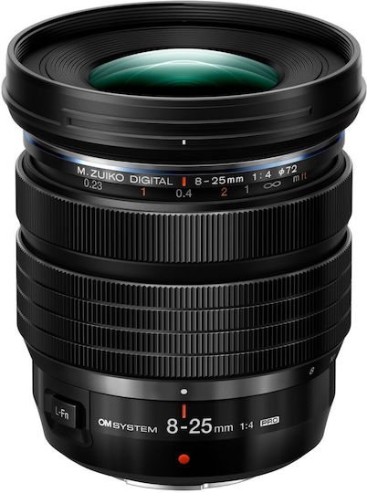 Olympus Full Frame Camera Lens OM System M.Zuiko Digital ED 8-25mm f/4 PRO Wide Angle Zoom for Micro Four Thirds (MFT) Mount Black