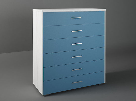 Kinderkommode Hellblau / Weiß mit 6 Schubladen 90x45x108cm