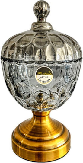 Karvounis Vintage Φοντανιέρα Glas mit Deckel und Ständer 26x14cm Gold