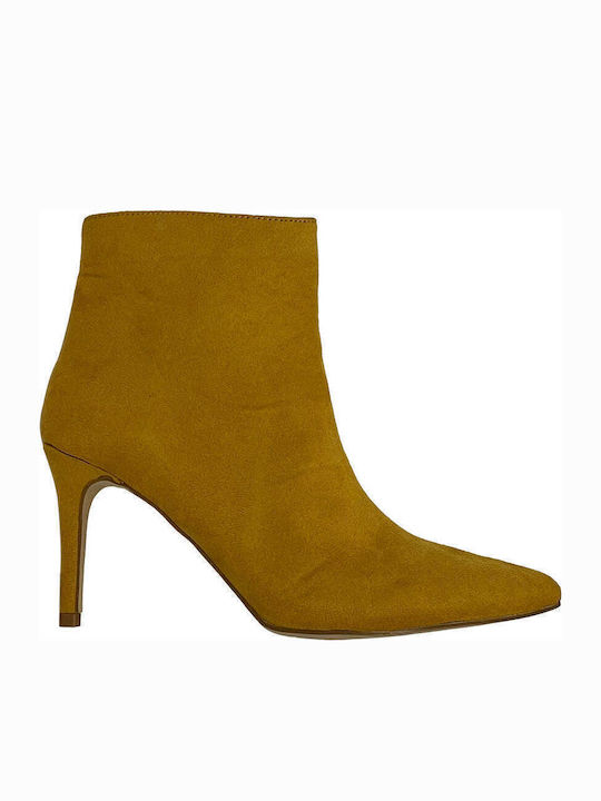 Suede Women's Ankle Boots with High Heel Yellow