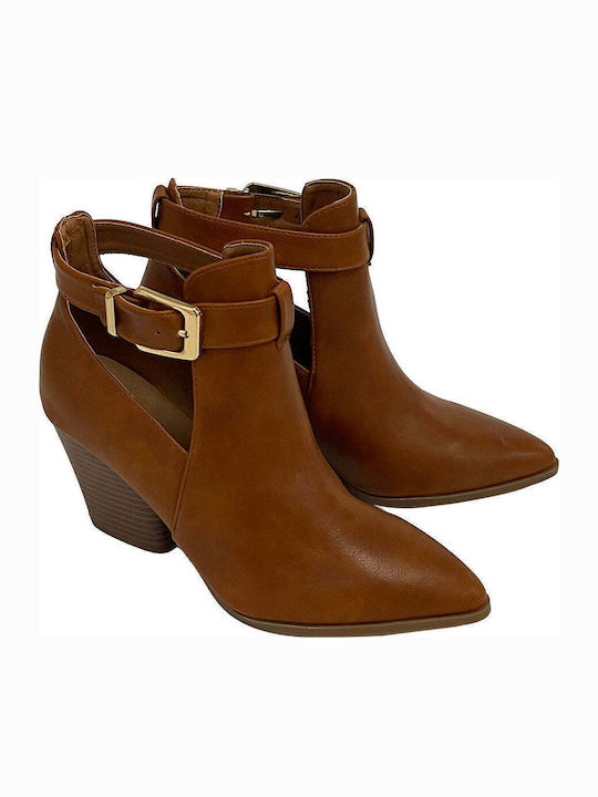 Suede Women's Ankle Boots with High Heel Tabac Brown