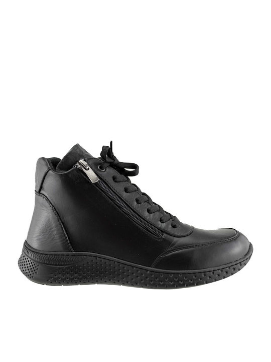 Leather Women's Ankle Boots Platform Black