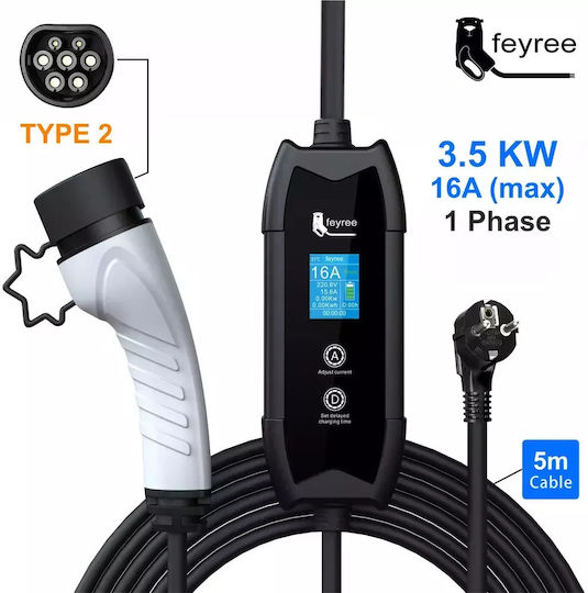 Feyree Φορητός Μονοφασικός Σταθμός Φόρτισης 3.5kW με Ενσωματωμένο Καλώδιο Type 2
