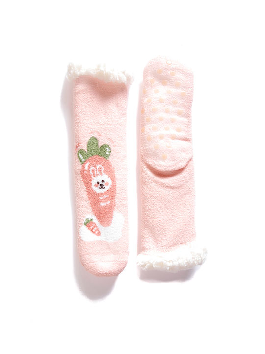 Women's Fleece Slipper Socks Carrot Salmon