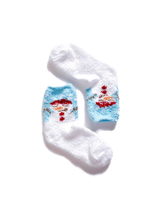 Damen Weihnachts-Fleece-Socken Schneemann Hellblau