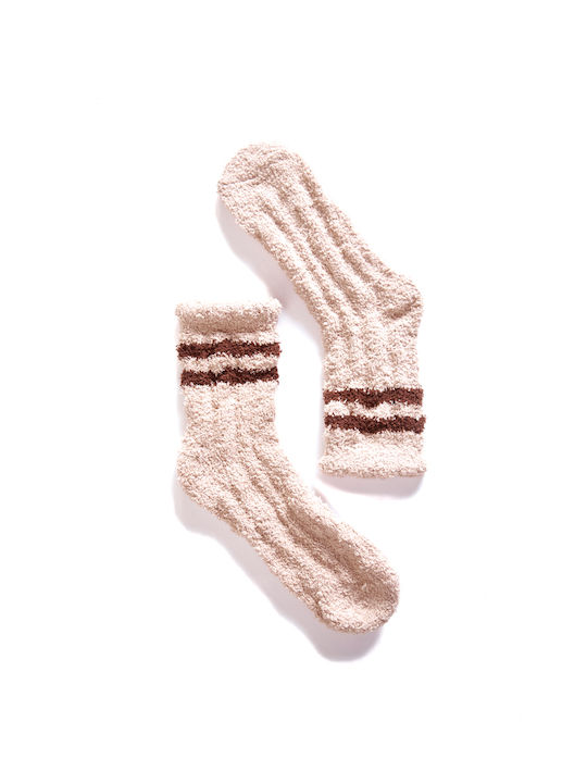 Women's Fleece Striped Socks Beige