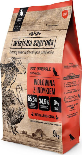 Wiejska Zagroda 9kg Trockenfutter ohne Getreide & Gluten für erwachsene Hunde großer Rassen mit Rindfleisch und Türkei
