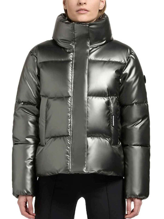 Women's Short Puffer Jacket for Winter Grey