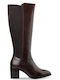 Leather Medium Heel Riding Boots Brown