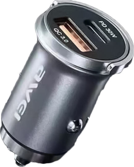 Awei Φορτιστής Αυτοκινήτου 45W με Θύρες: 1xUSB 1xType-C