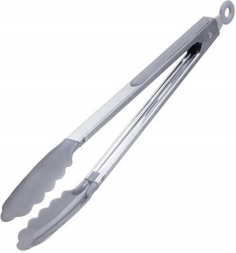 Tăvițe și Pensete de Bucătărie Pufo pentru Servire Gratar Friptură Oțel Mâner Siliconic Vârful Gri 34 Cm