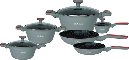 Cheffinger Комплект Съдове За Готвене От Лят Алуминий Сив С Незалепващо Покритие 6 Части