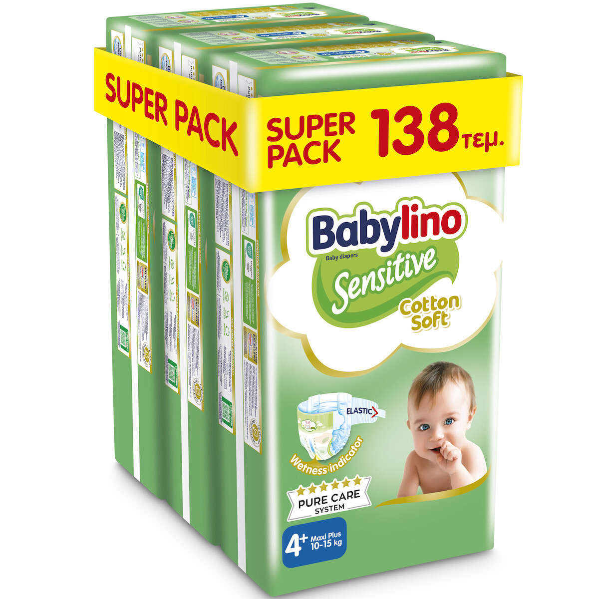 Babylino Πάνες με Αυτοκόλλητο Sensitive Cotton Soft Monthly Pack No. 4+ για 10-15kg 138τμχ
