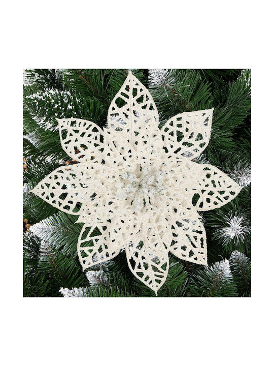 Hängendes Ornament Blume Kunststoff Weiß mit Glitzer 14x14cm Set 10Stück