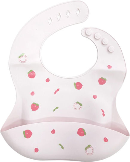 Beboulino Waterproof Bib Silicone with Pocket Pink Strawberry