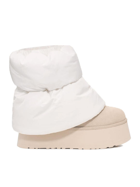 Classic Mini Dipper Puffer Suede Women's Ankle Boots with Fur White