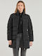 Women's Long Puffer Jacket for Winter with Hood Black