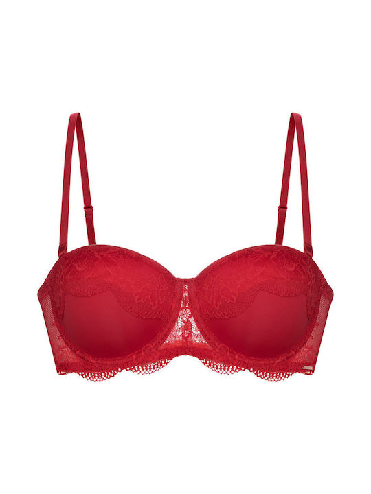 Κόκκινο Strapless Σουτιέν με Ελαφριά Ενίσχυση & Μπανέλες