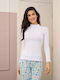 Women's Long Sleeve Cotton Turtleneck T-Shirt White