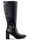 Synthetic Leather Medium Heel Women's Boots with Zipper Black