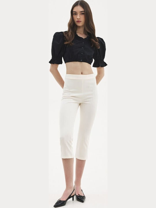SunsetGo! Damen Stoff Capri Hose Beige