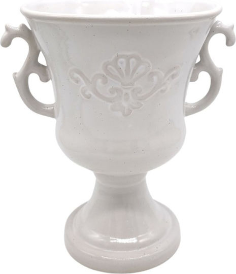 Fankon Flowers Διακοσμητικό Βάζο Πέτρινο Hector Λευκό 12.5xΥ16.5cm 2τμχ