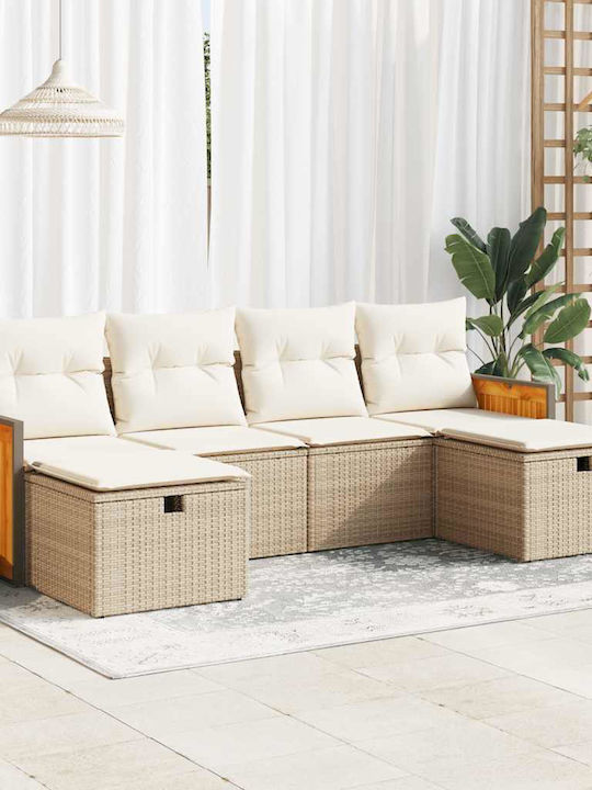 Corner Outdoor Sofa Rattan with Chest and Cushions 55x55x69cm