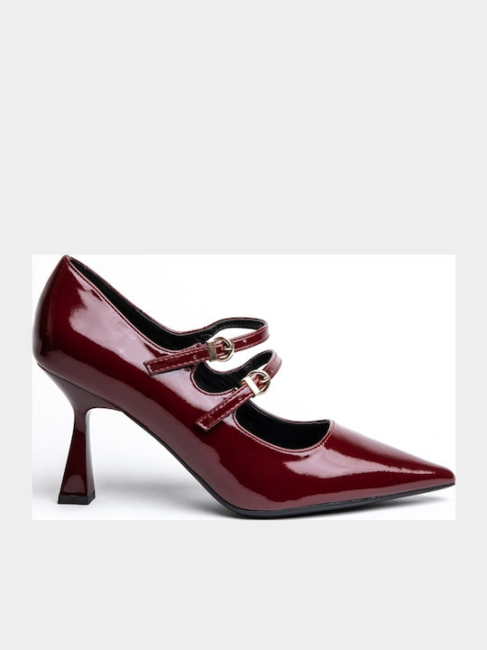 Pumps mit Riemchen & hoher Absatz Burgundisch