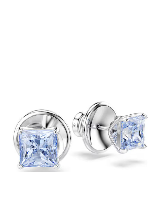 Swarovski Matrix Σκουλαρίκια Καρφωτά από Ασήμι με Πέτρες Μπλε