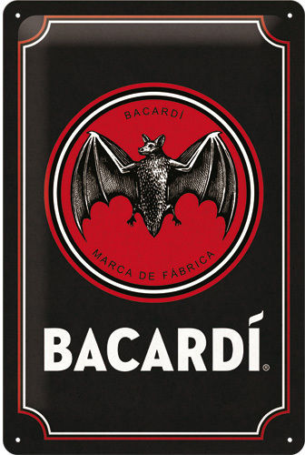 Nostalgic Art 3D Wanddekoration Bacardi - Logo Schwarz Handgefertigtes Metall 30x20cm