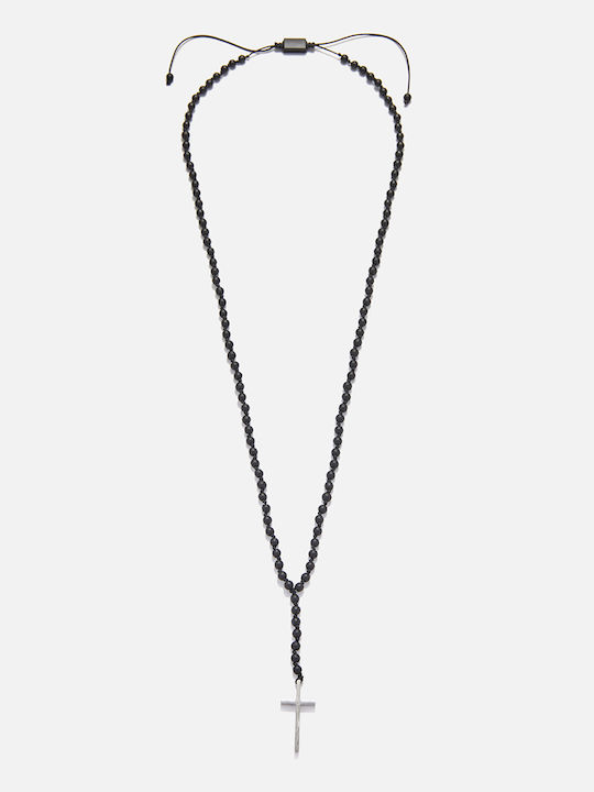Chrysostomos Black Men's Cross from Steel with Chain